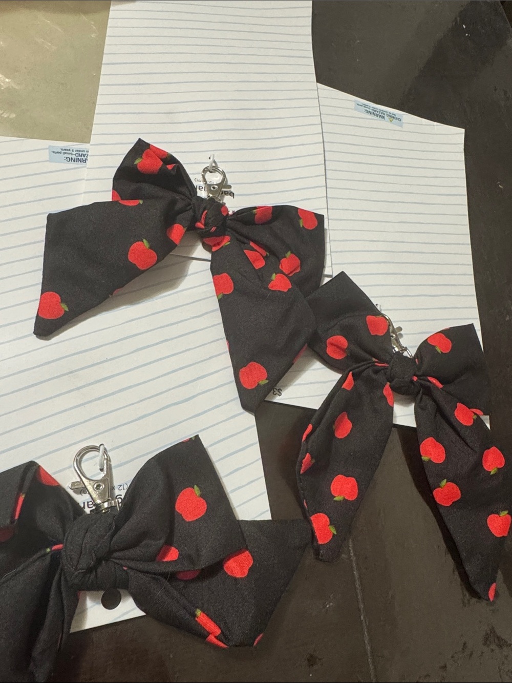 Black Bow Keychain with Red Apple Print - Kids Accessories